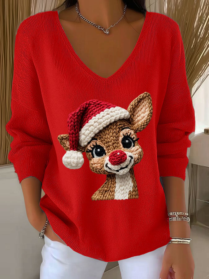 🦌Buy 3 Get 15% Off🦌Women's Christmas Print Knit Long Sleeve Top