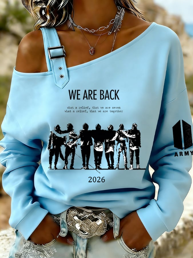 🔥Buy 3 Get 15% Off🔥Women's Retro Leisure Print Off-The-Shoulder Sweatshirt