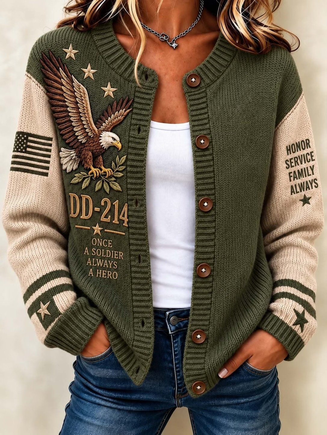 Women's DD-214 Print Casual Cardigan