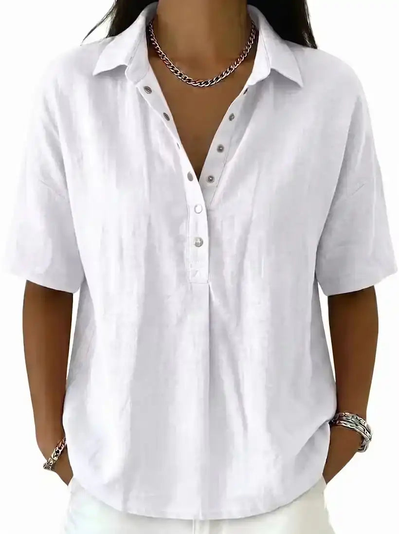 New Arrival 🔥Women's Classic Linen Shirt Collar Short Sleeve Shirt T Shirts