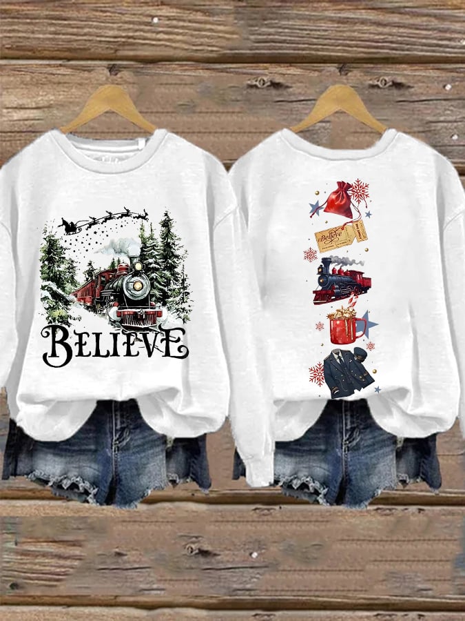 🦌Buy 3 Get 15% Off🦌Retro Christmas Believe Print Sweatshirt