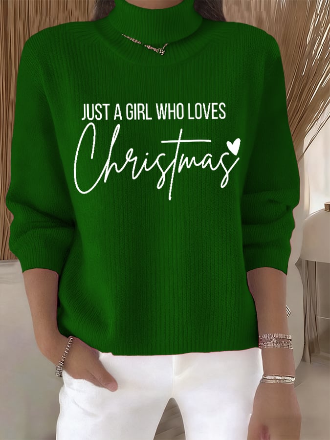 🦌Buy 3 Get 15% Off🦌Women's Retro Just A Girl Who Loves Christmas Print Turtleneck Knit Top