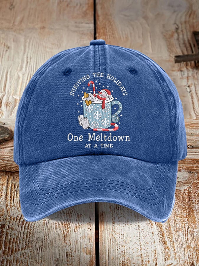 🦌Buy 3 Get 15% Off🦌Retro Christmas Snowman In Coffee Surviving The Holidays One Meltdown At A Time Print Baseball Cap