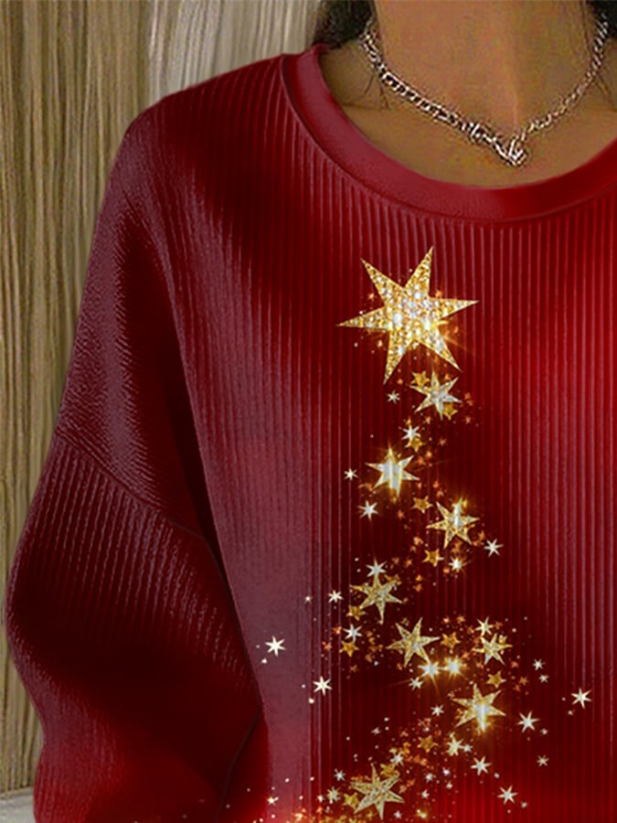 Retro Christmas Stars Gradient Print Sweatshirt