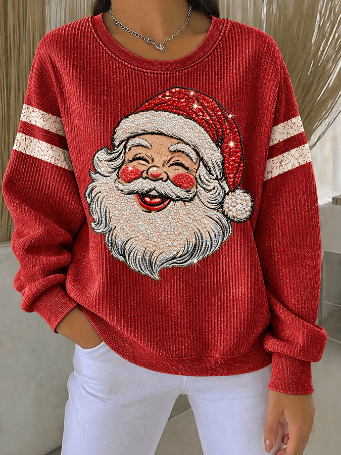 Women's Casual Printed Waffle Long-Sleeve Top