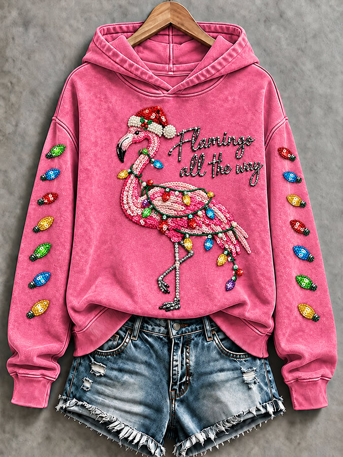 Women's Flamingo Christmas Print Casual Sweatshirt
