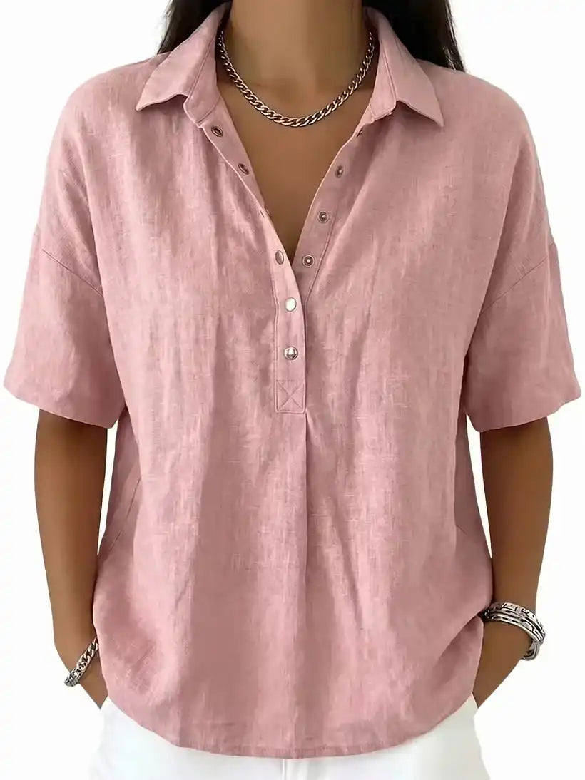 New Arrival 🔥Women's Classic Linen Shirt Collar Short Sleeve Shirt T Shirts