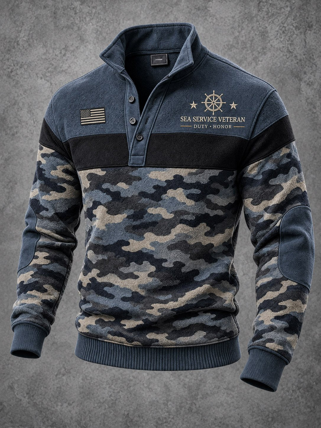 Men's Navy Veteran Print Casual Sweatshirt