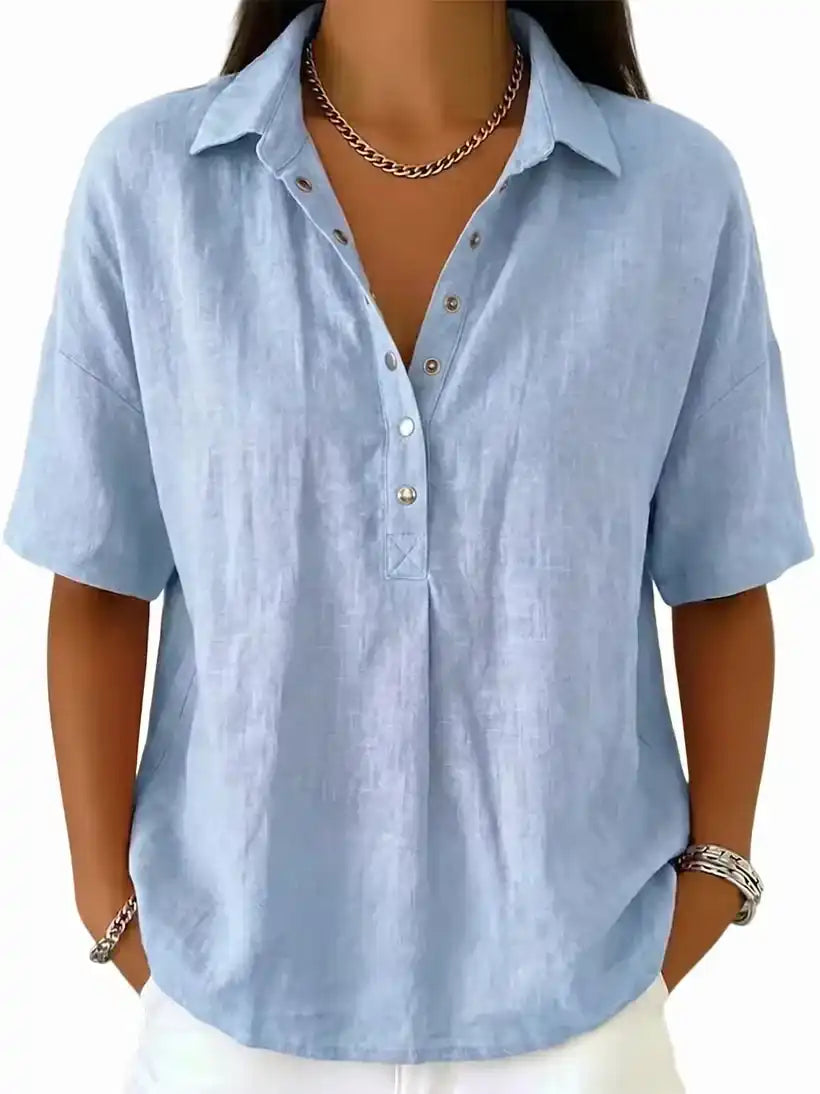New Arrival 🔥Women's Classic Linen Shirt Collar Short Sleeve Shirt T Shirts