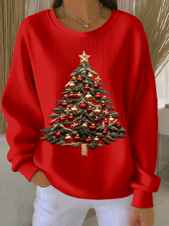 🦌Buy 3 Get 15% Off🦌Women's Christmas Tree Print Knitted Crew Neck Long Sleeve Top