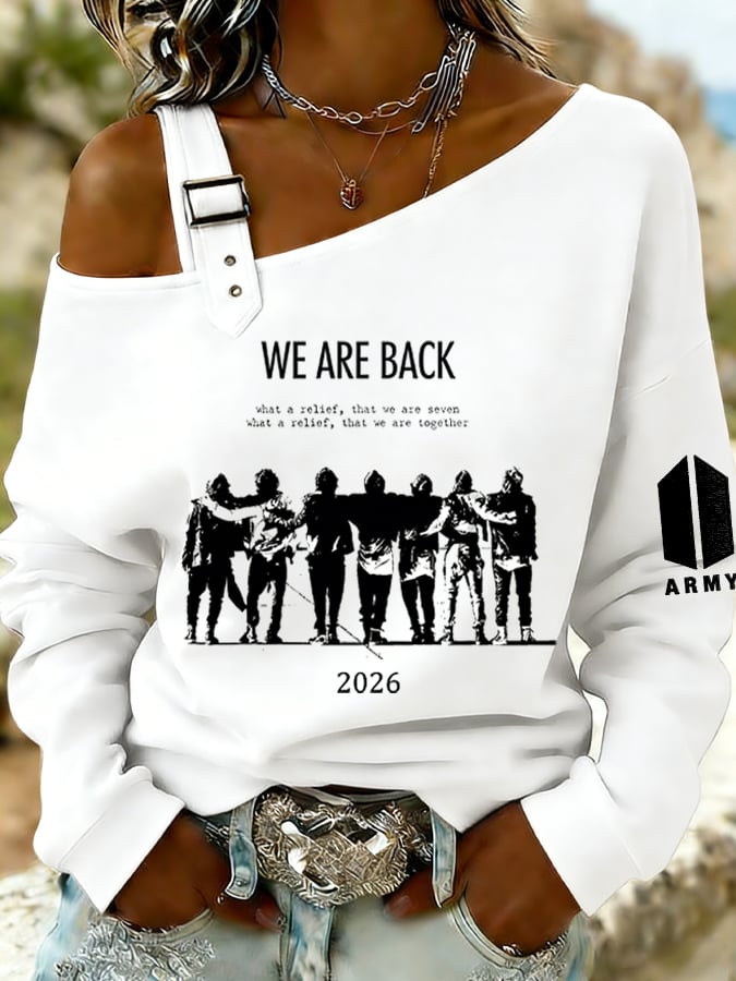 🔥Buy 3 Get 15% Off🔥Women's Retro Leisure Print Off-The-Shoulder Sweatshirt