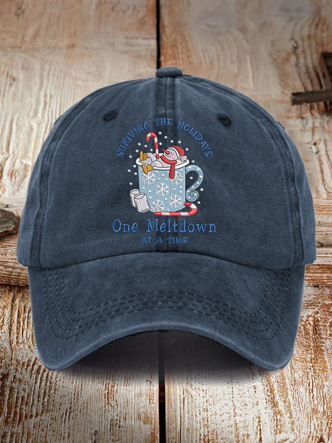 🦌Buy 3 Get 15% Off🦌Retro Christmas Snowman In Coffee Surviving The Holidays One Meltdown At A Time Print Baseball Cap