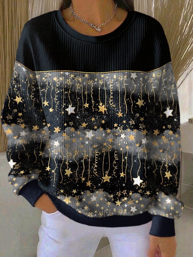 Retro Christmas Stars Gradient Print Sweatshirt