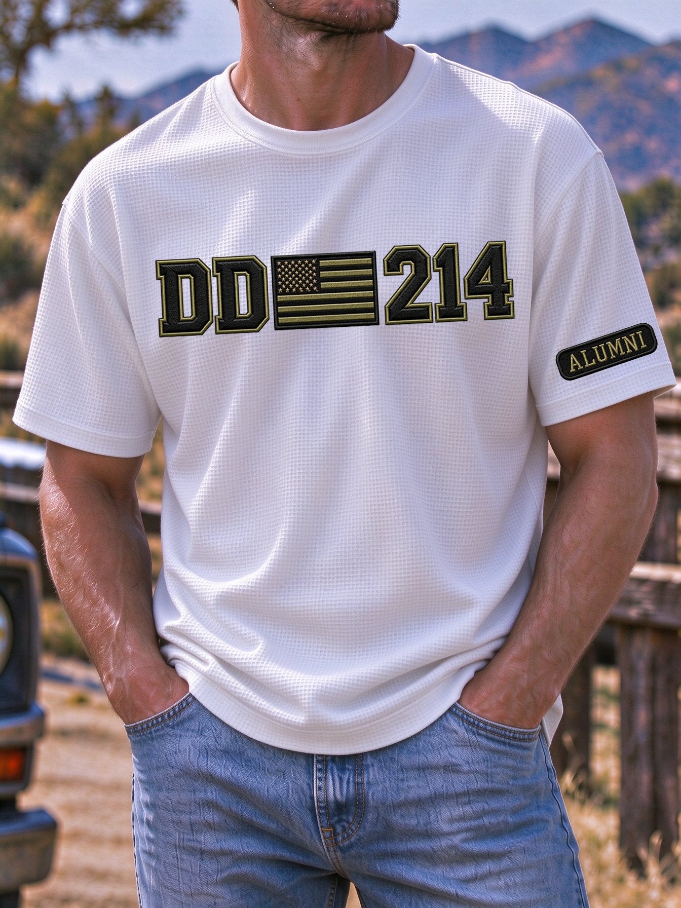 Men's Veteran DD-214 Print Waffle-Knit Short-Sleeve T-Shirt