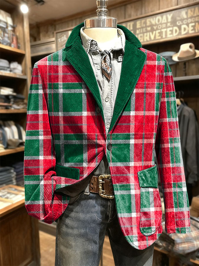Men's Retro Christmas Plaid Casual Blazer