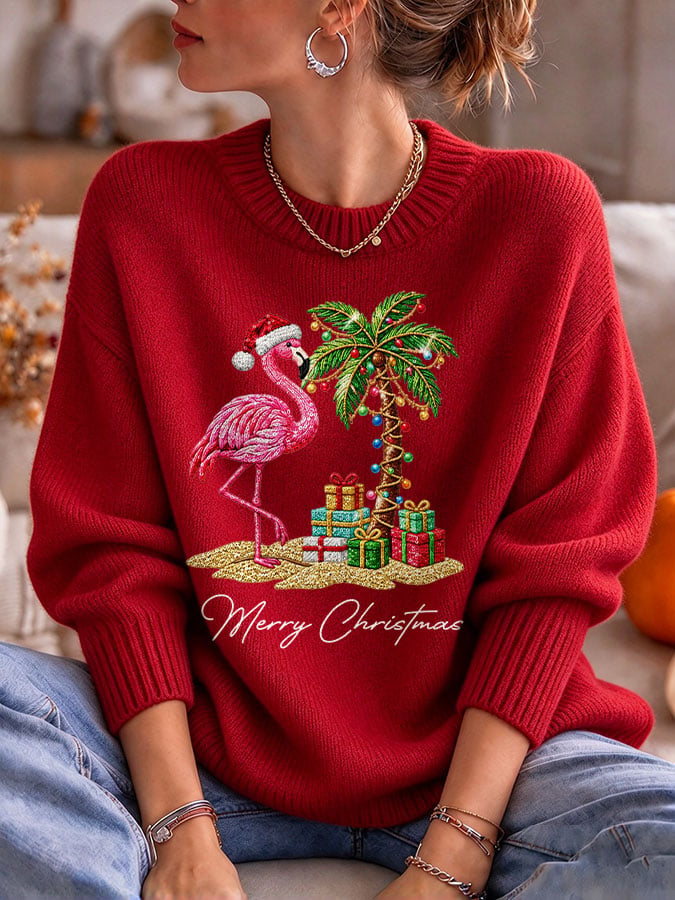 Women's Flamingo Christmas Print Sweatshirt
