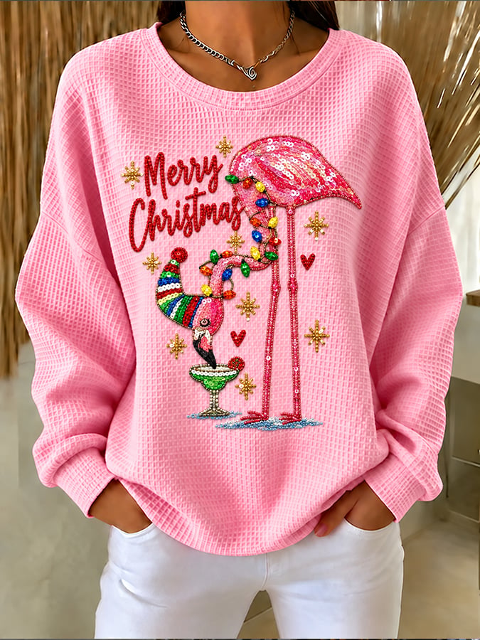 Women's Flamingo Christmas Printed Casual Sweatshirt