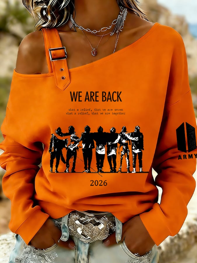 🔥Buy 3 Get 15% Off🔥Women's Retro Leisure Print Off-The-Shoulder Sweatshirt