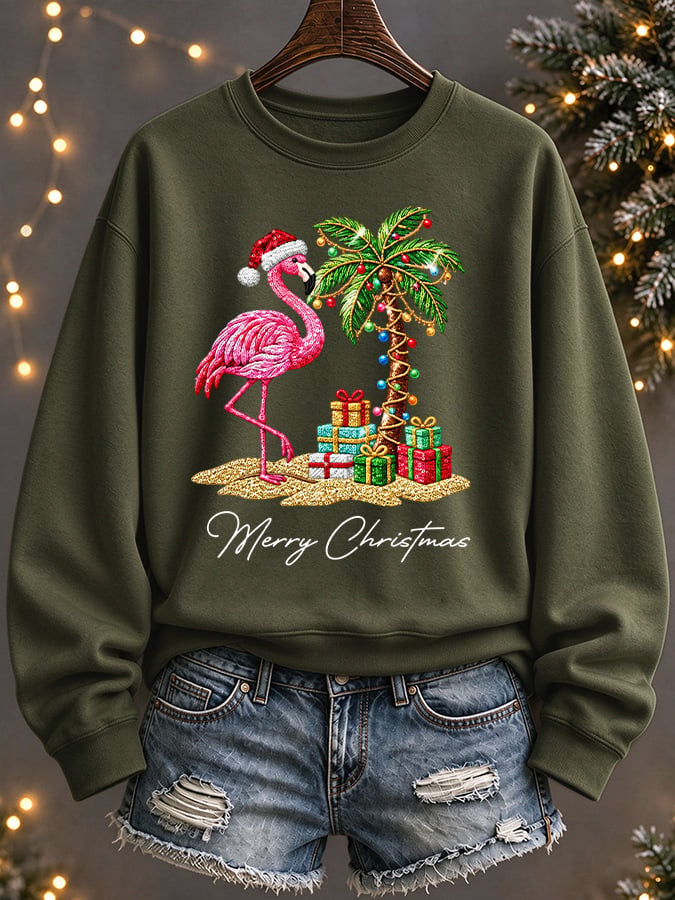 Women's Flamingo Christmas Print Casual Sweatshirt