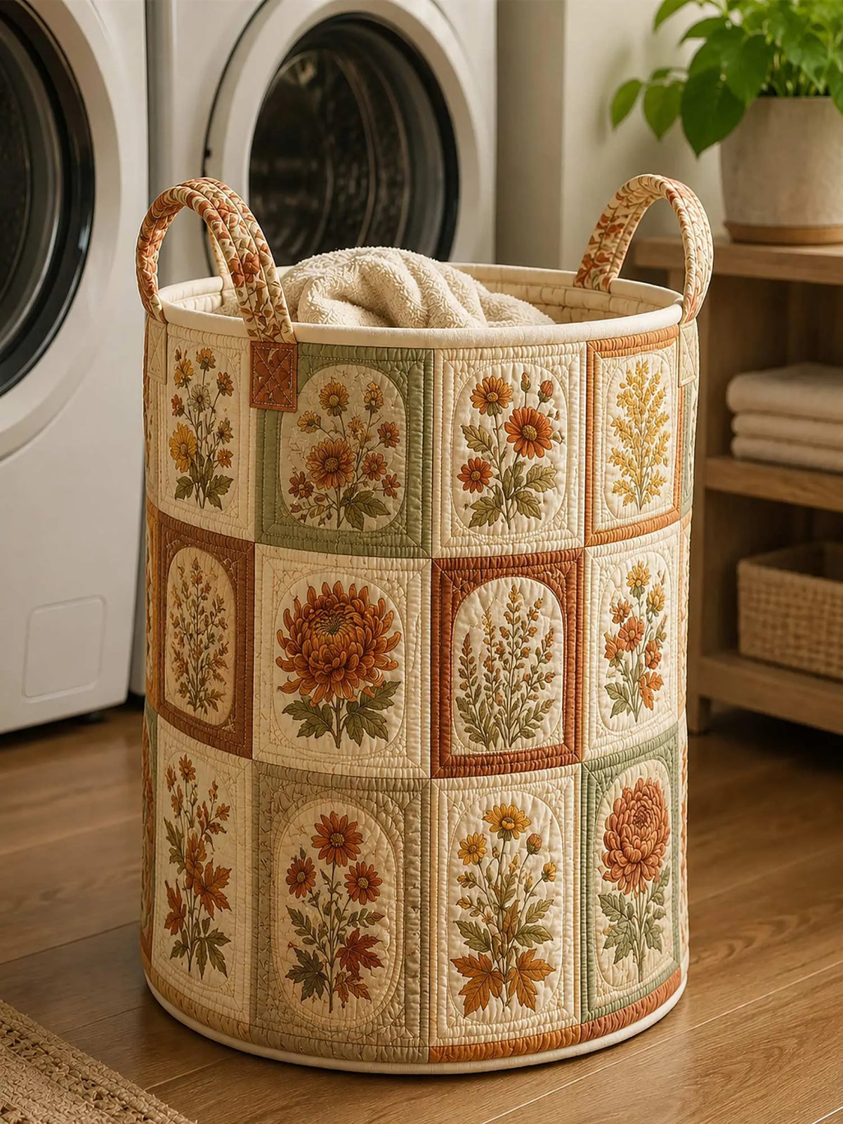 Autumn Botanical Quilted Laundry Basket