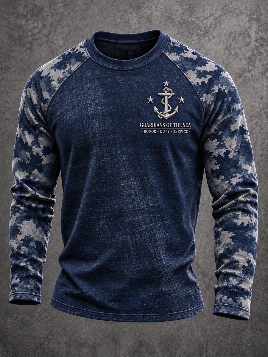 Men's Navy Veteran Print Casual Top