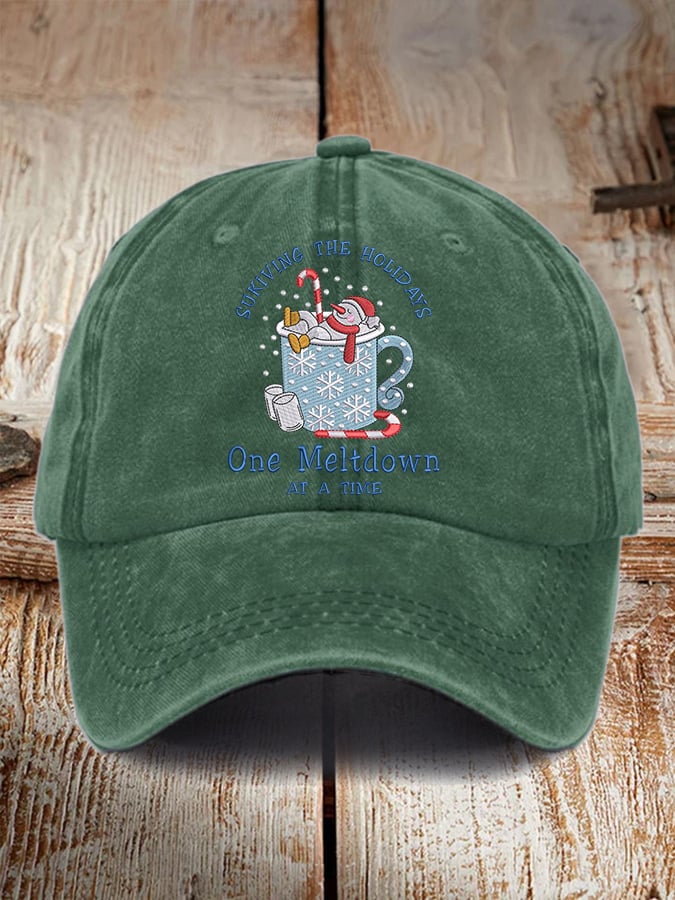 🦌Buy 3 Get 15% Off🦌Retro Christmas Snowman In Coffee Surviving The Holidays One Meltdown At A Time Print Baseball Cap