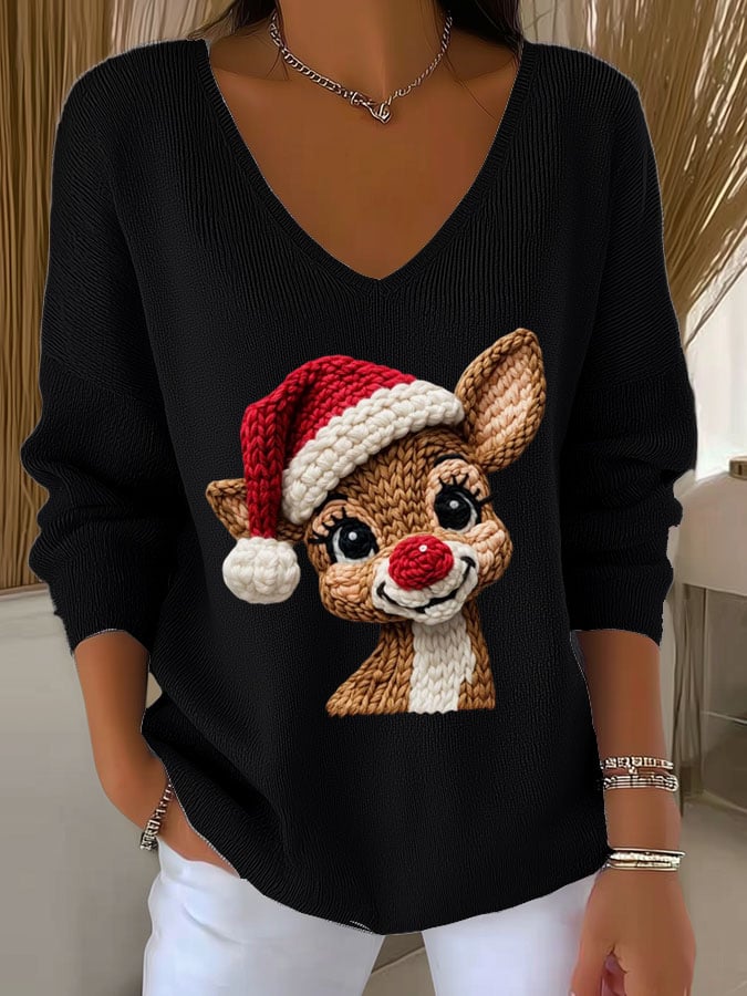 🦌Buy 3 Get 15% Off🦌Women's Christmas Print Knit Long Sleeve Top