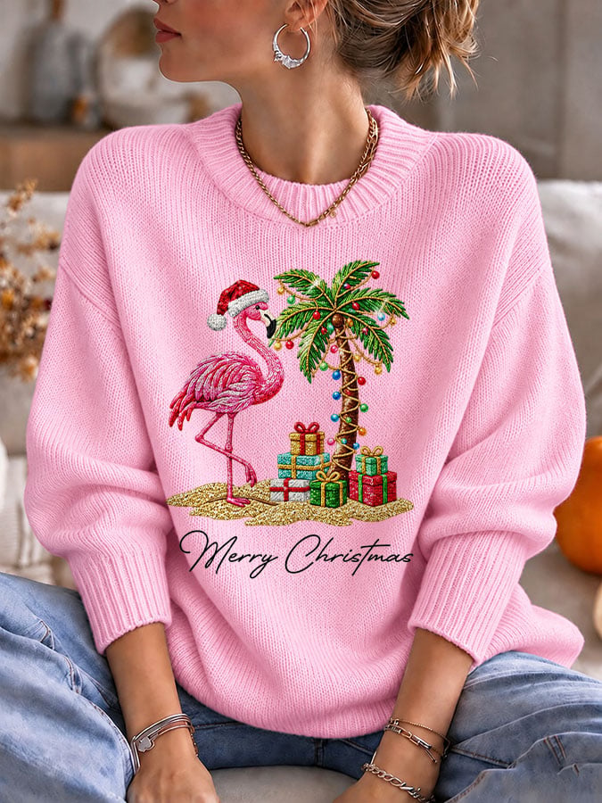 Women's Flamingo Christmas Print Sweatshirt