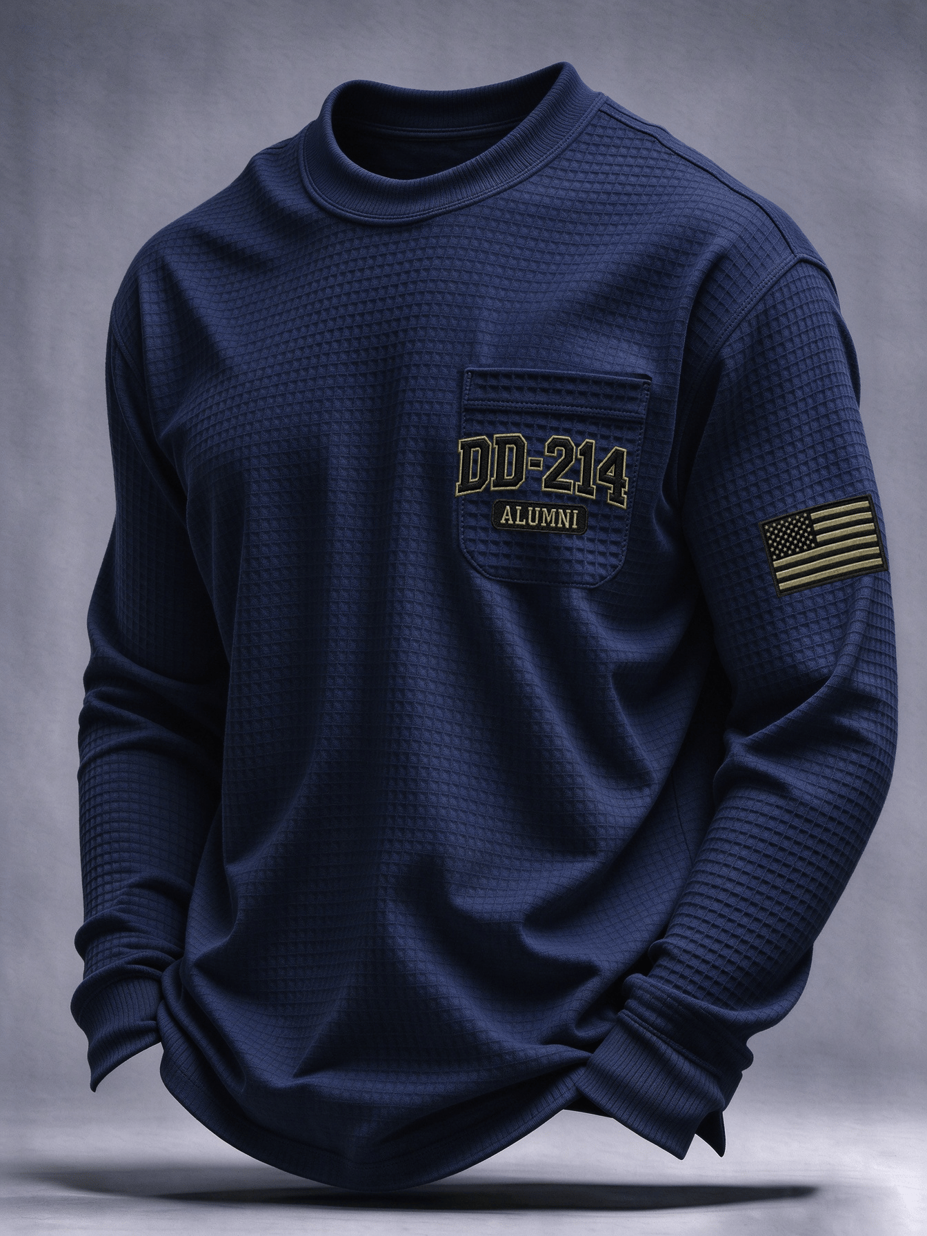 Men's Veteran Pride DD-214 Printed Waffle Long-Sleeve Pocket T-Shirt