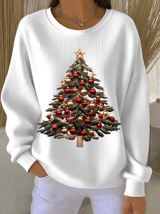 🦌Buy 3 Get 15% Off🦌Women's Christmas Tree Print Knitted Crew Neck Long Sleeve Top