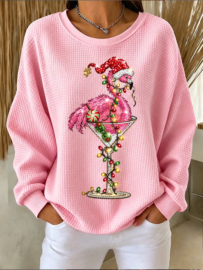 Women's Flamingo Christmas Printed Casual Sweatshirt