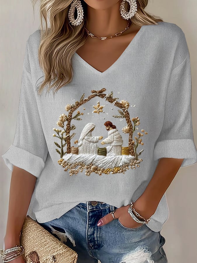 🦌Buy 3 Get 15% Off🦌Women's Nativity Faith Print T-shirt