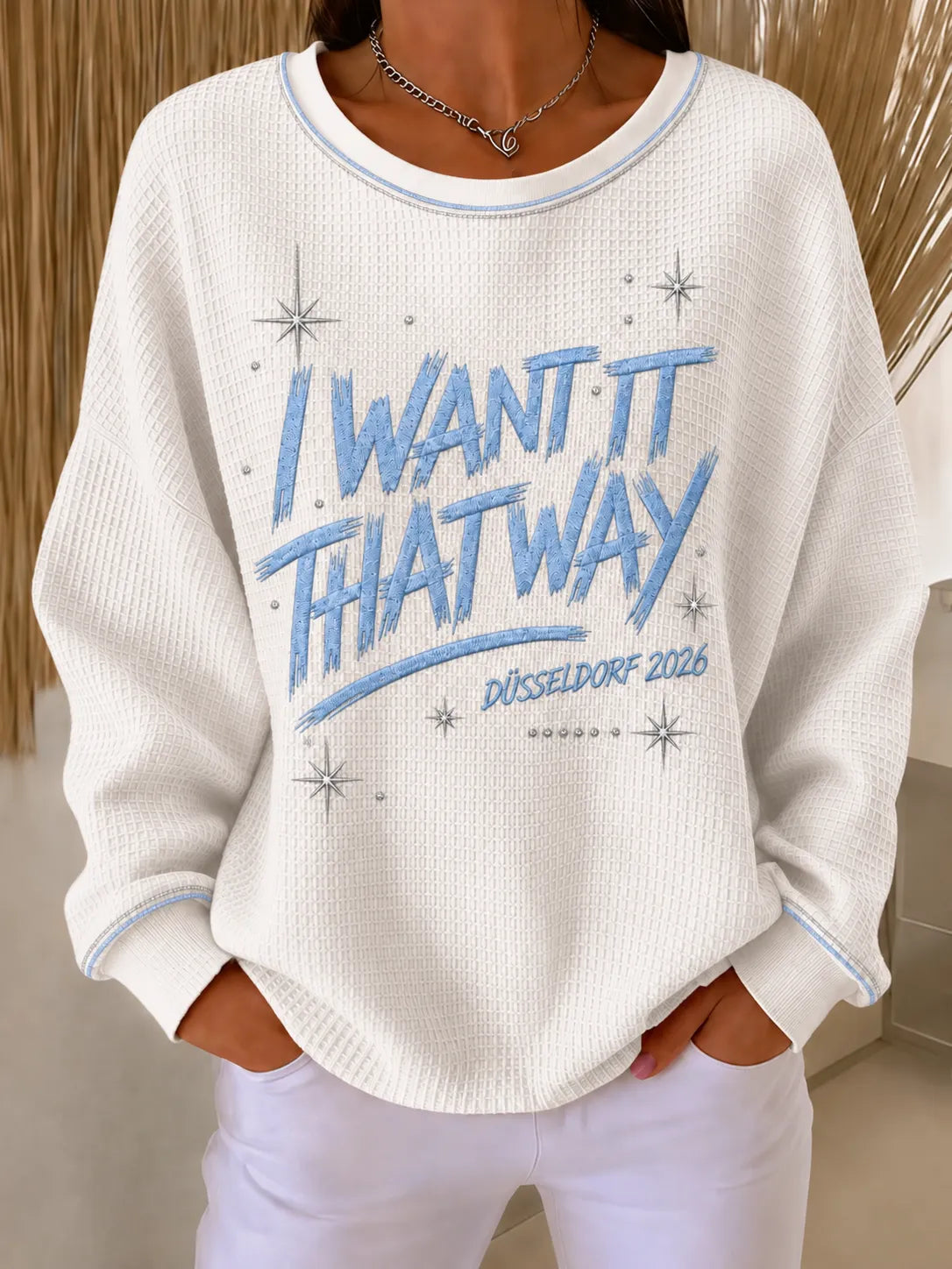 Damen-Sweatshirt mit Musikmotiv und Waffelmuster