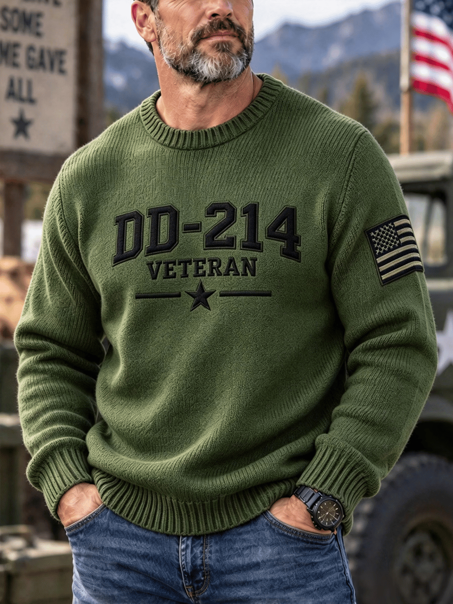 Men's Veteran DD-214 Print Casual Sweater
