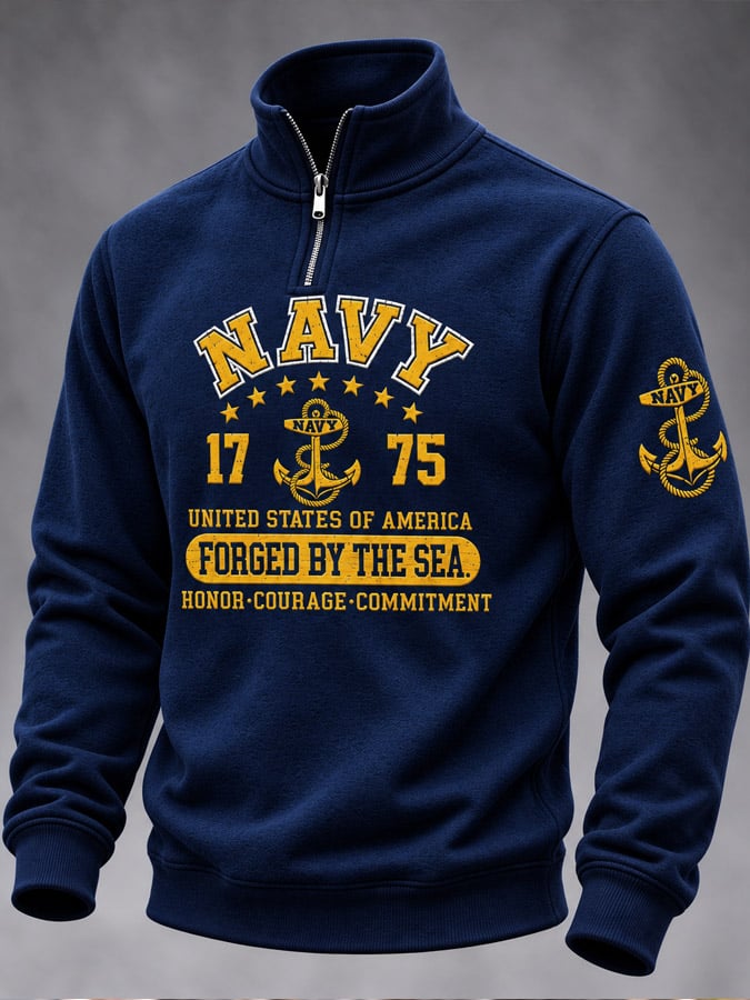 Men's U.S. Veterans Day Print Stand-Collar Zip-Up Sweatshirt