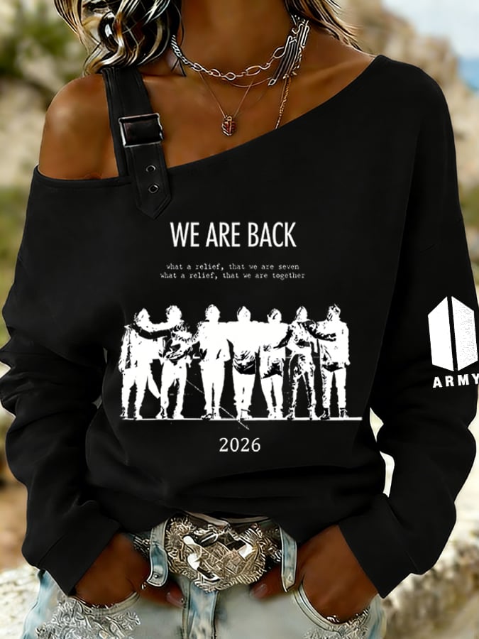 🔥Buy 3 Get 15% Off🔥Women's Retro Leisure Print Off-The-Shoulder Sweatshirt