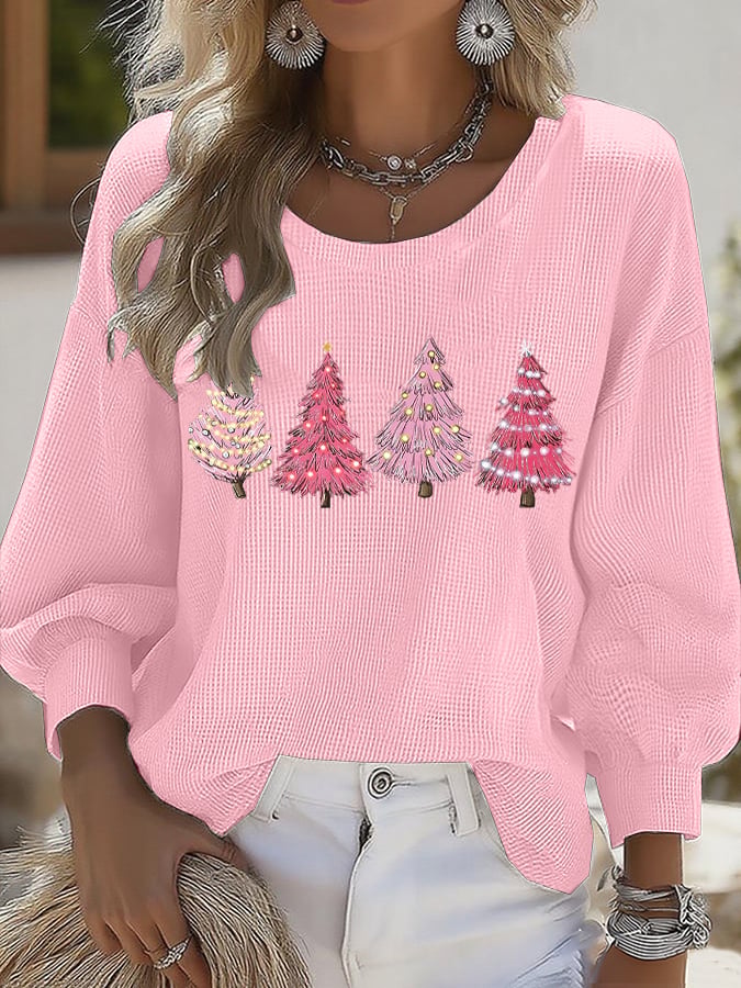 🦌Buy 3 Get 15% Off🦌Women's Retro Christmas Tree Print Round Neck Shirt