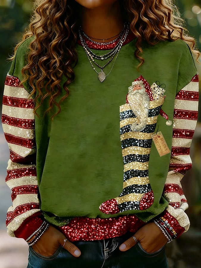 🦌Buy 3 Get 15% Off🦌Women's Merry Christmas Striped Print Casual Sweatshirt