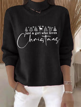 🦌Buy 3 Get 15% Off🦌Women's Retro Just A Girl Who Loves Christmas Print Turtleneck Knit Top