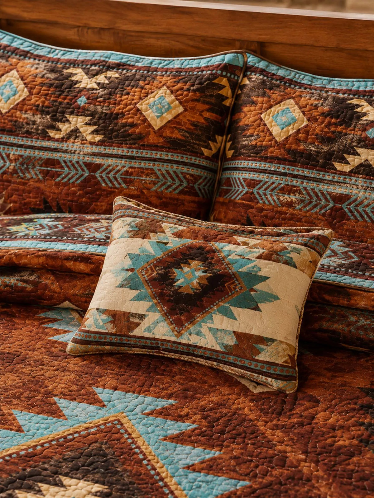Southwestern Aztec Quilted 3-Piece Bedding Set – Rustic Luxury Quilted ...