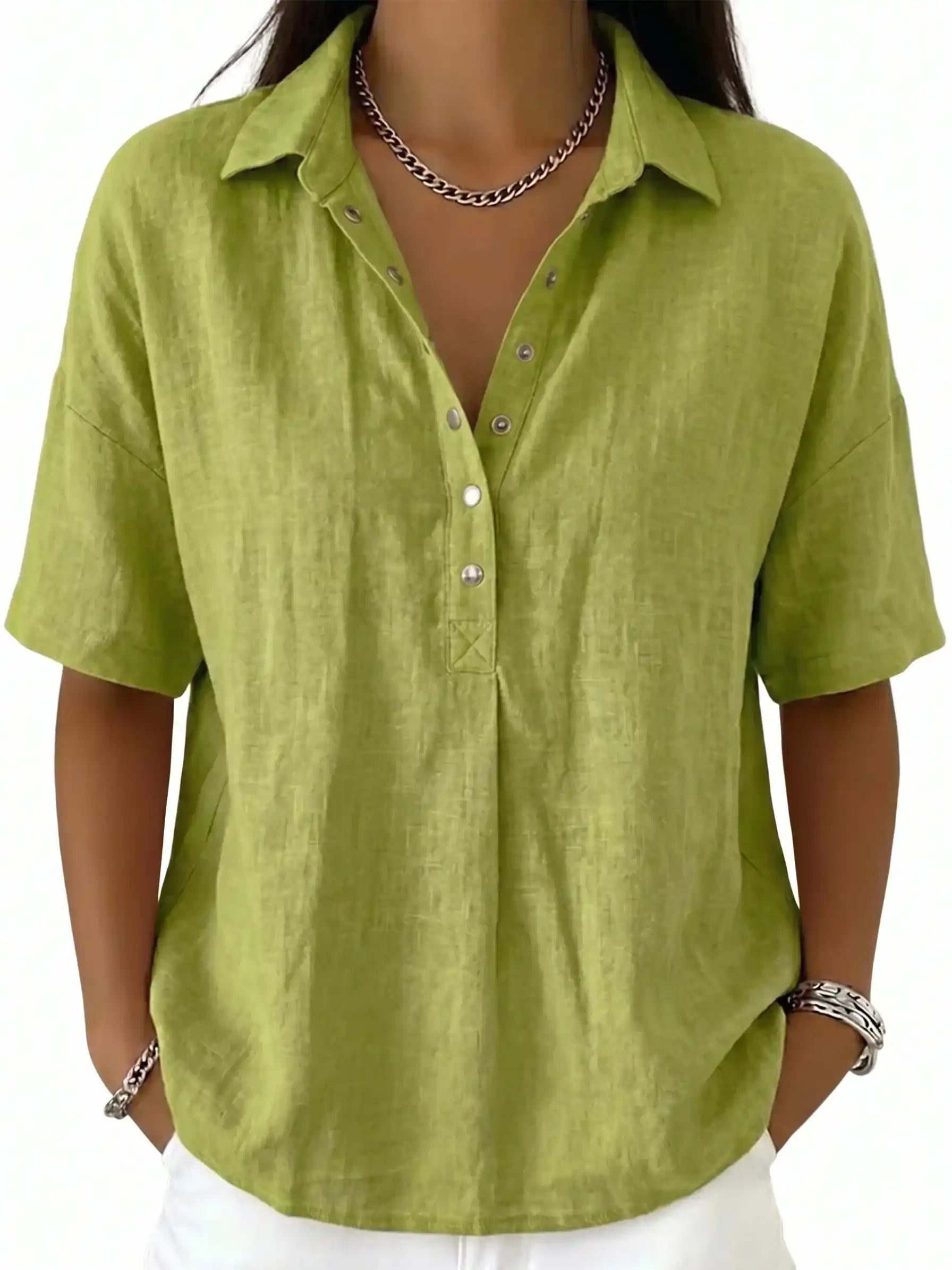 New Arrival 🔥Women's Classic Linen Shirt Collar Short Sleeve Shirt T Shirts