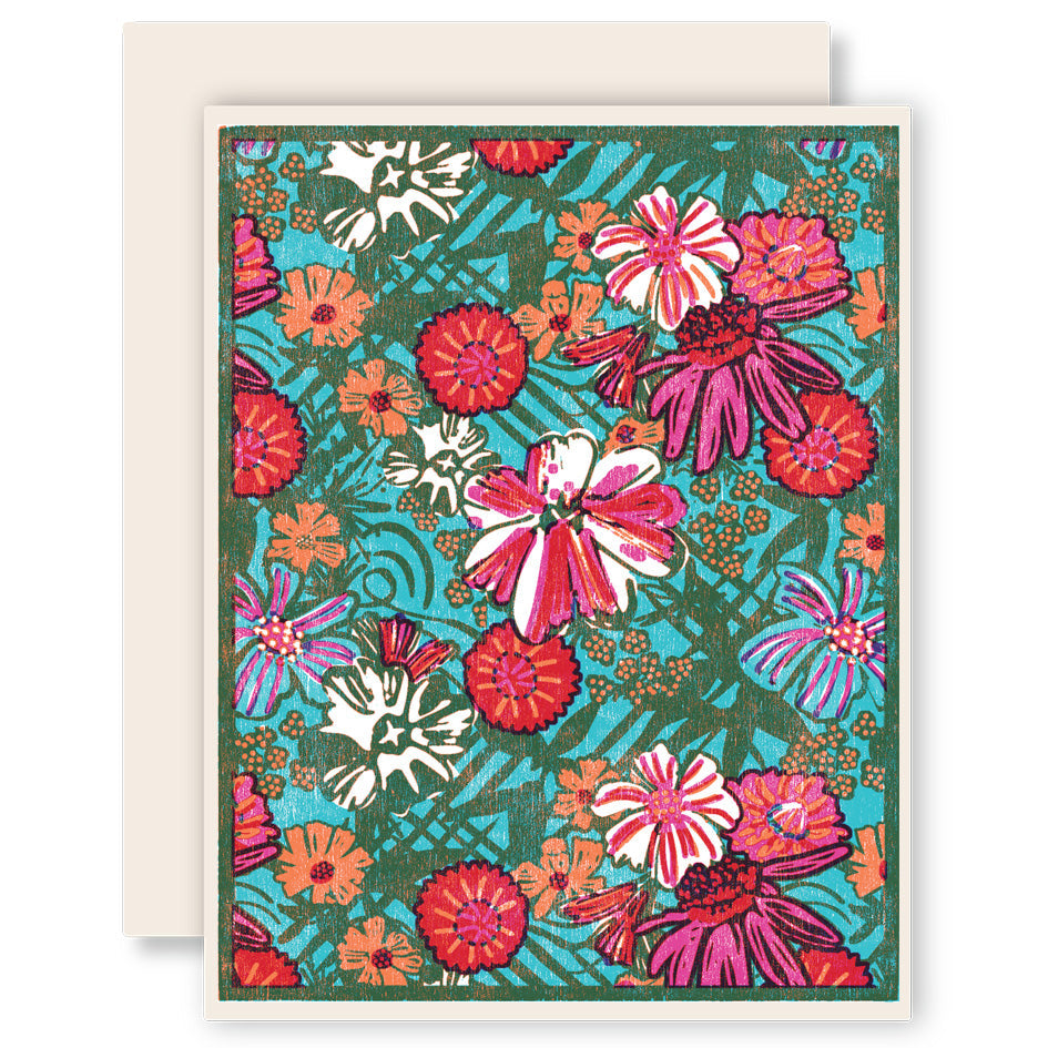 Blooming Trellis (Cyan) Everyday Letterpress Card