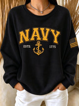Women's Casual Veterans Day Print Waffle-Knit Long-Sleeve Top