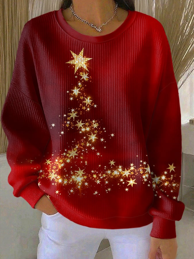 Retro Christmas Stars Gradient Print Sweatshirt