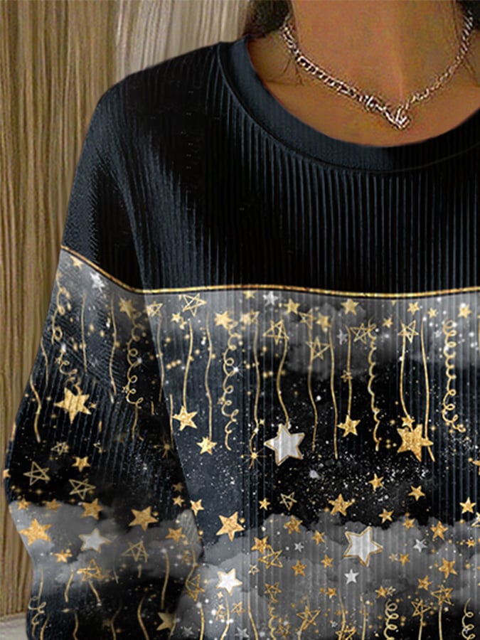 Retro Christmas Stars Gradient Print Sweatshirt