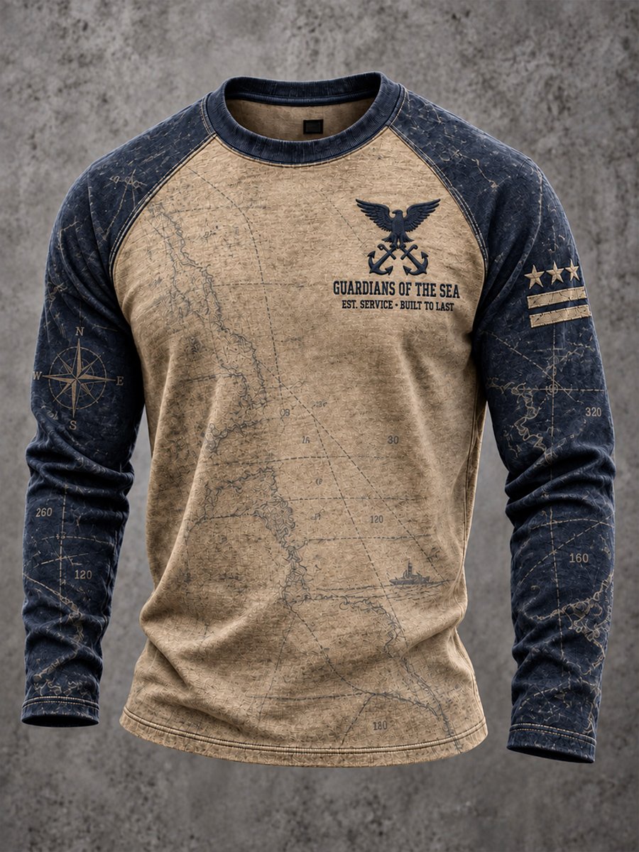 Men's Navy Veteran Print Casual Top