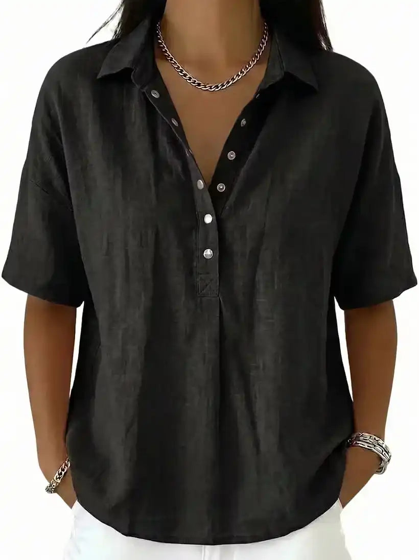 New Arrival 🔥Women's Classic Linen Shirt Collar Short Sleeve Shirt T Shirts