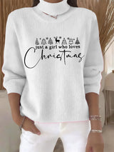 🦌Buy 3 Get 15% Off🦌Women's Retro Just A Girl Who Loves Christmas Print Turtleneck Knit Top