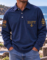 Men's Veteran Commemorative Print Long-Sleeve Polo Shirt