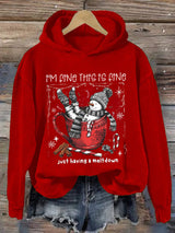 🦌Buy 3 Get 15% Off🦌Retro Christmas Funny Snowman Hot Cocoa I'm Fine, This Is Fine Just Having A Meltdown Print Hoodie